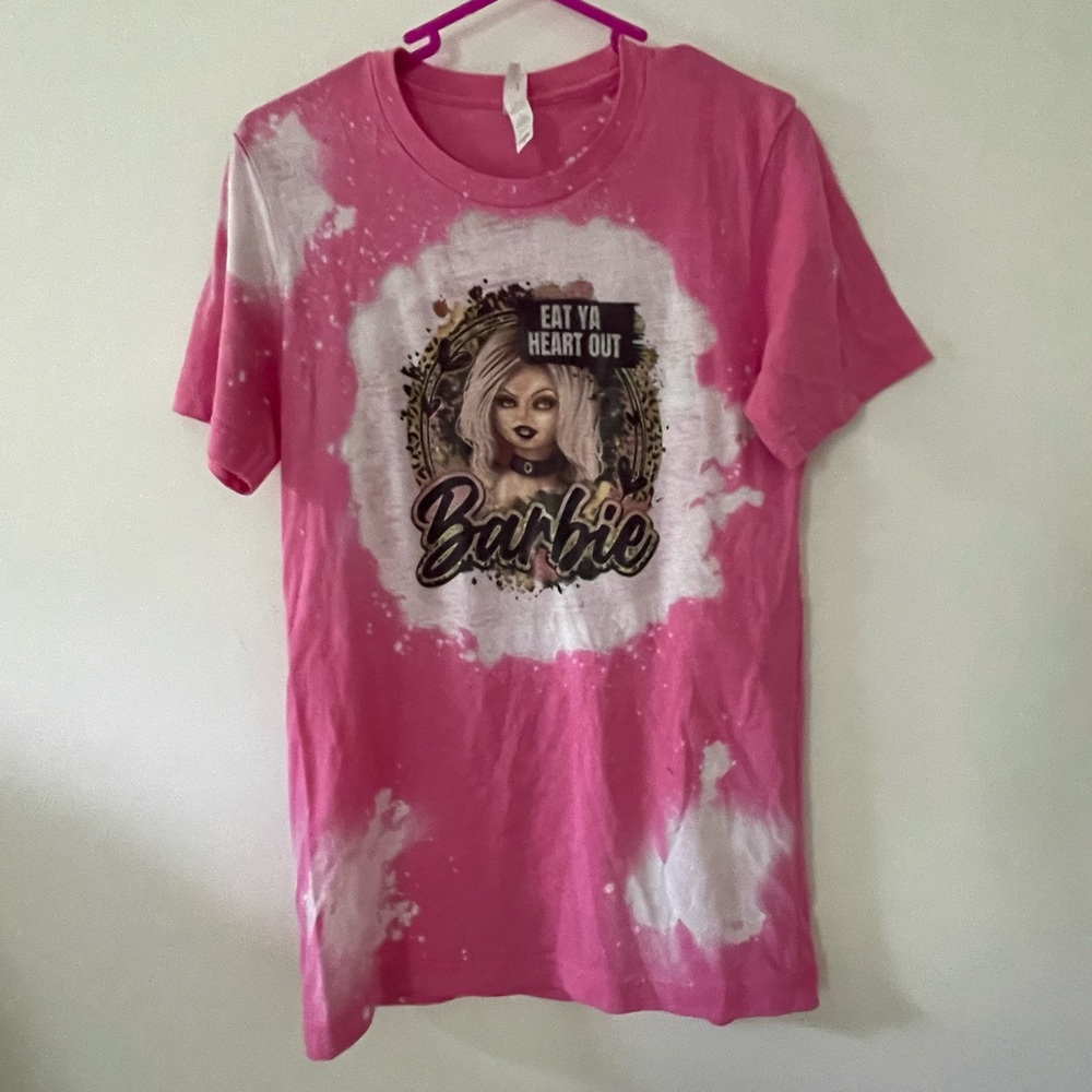 Bride of Chucky Pink Graphic T-Shirt with Barbie Design